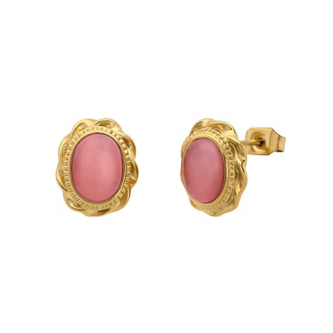 Stalen Goldplated Oorknoppen Vintage Bloem Roze Voor Dames Lucardi Nl