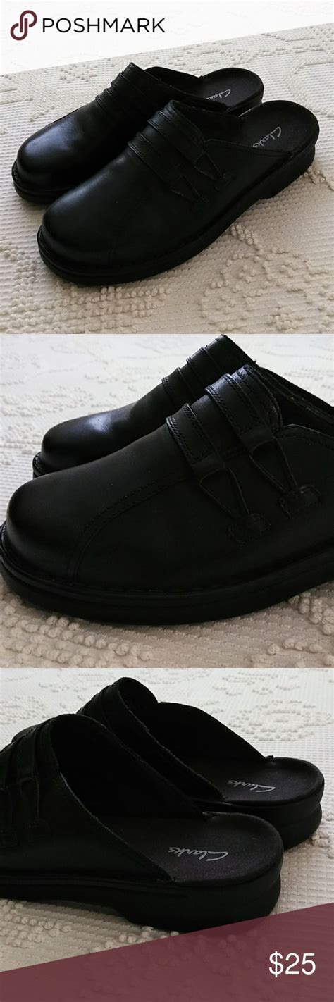 Clarks Black Leather Shoes Slip On Clogs Black Leather Shoes Black Leather Clarks