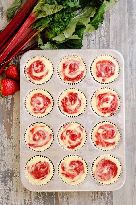 Strawberry Rhubarb Mini Cheesecakes