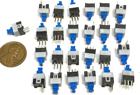 25x Push Button Latching Tactile Switch 7x7mm Blue Button 3 Pin Micro On Off B10