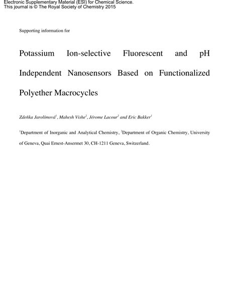 Pdf Potassium Ion Selective Fluorescent And Ph Independent