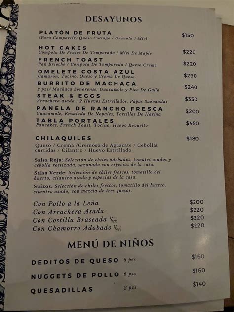 Carta del restaurante Los Portales del García Mexico