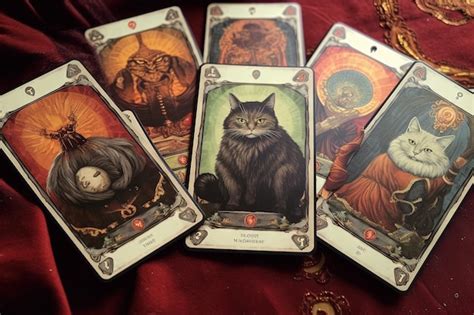 Premium Ai Image Card Deck Cat Tarot Card Illustration Generative Ai