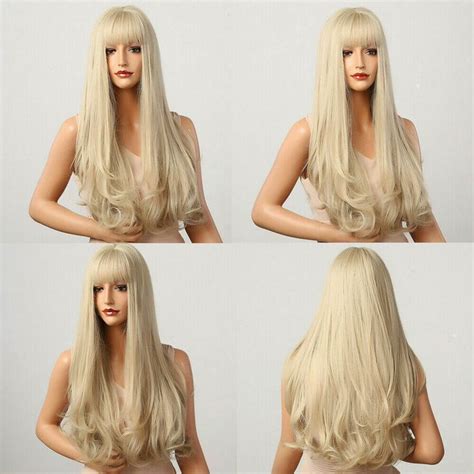 Blonde Cosplay Wig Blonde Wig Cosplay Wigs Wavy Bangs Wigs With Bangs Platinum Blonde Bangs