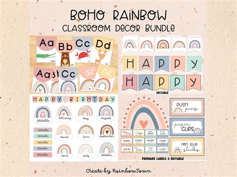 Boho Rainbow Classroom Decor Bundle Back To School Classroom Etsy