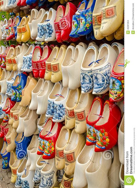 Traditional Dutch Clogs Wooden Shoes In Souvenir Store Amsterdam