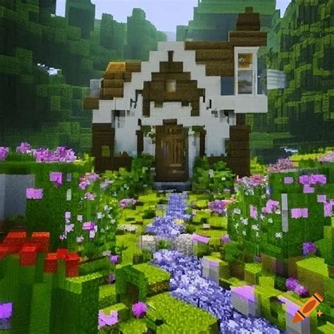 White Fairy House Surrounded By Flowers In Minecraft On Craiyon