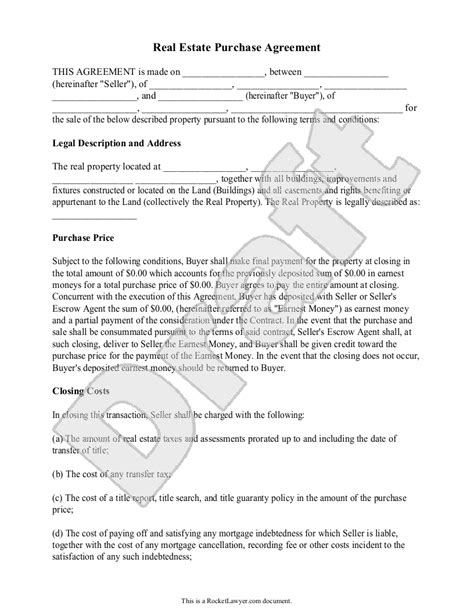 Free Simple Real Estate Purchase Agreement Template Sfiveband