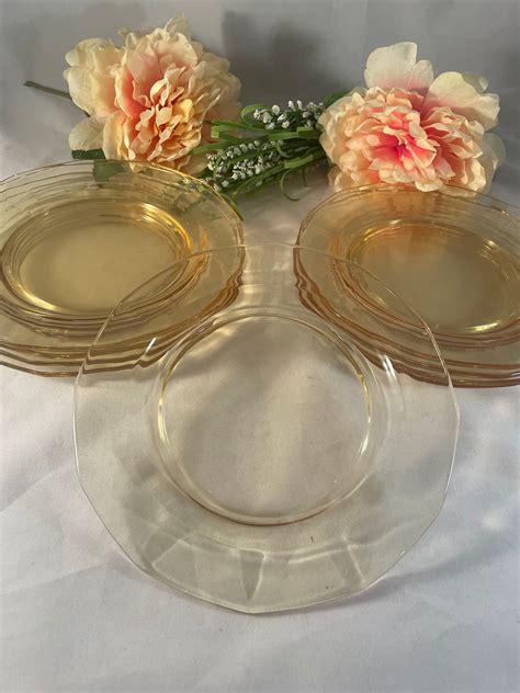 4 Vintage Yellow Glass Plates 1950s Vintage Yellow Glass Salad Plates ~ Olive And Cheese