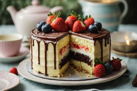 Premium Photo Naked Cake With Chocolate And Berries Cookies And Tarts