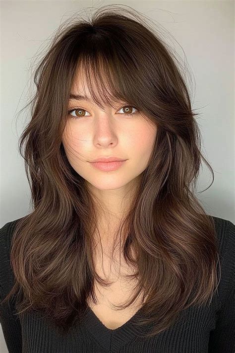35 Curtain Bangs With Layered Long Hair Soft Brunette Layers With