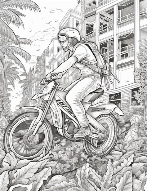 Coloriages D Un Homme Conduisant Une Moto Sur Un Chemin De Terre