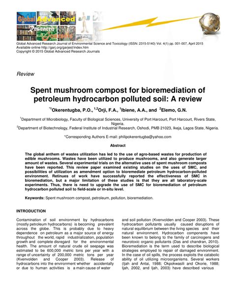 PDF Spent Mushroom Compost Bioremediation Of Petroleum Hydrocarbon