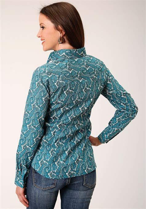 Roper Womens Turquoise 100 Cotton Upstream Paisley Ls Shirt The Western Company