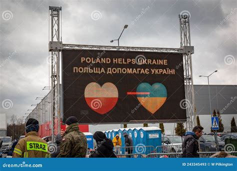 Sign Welcoming Refugees From Ukraine At The Mlyny Refugee Centre