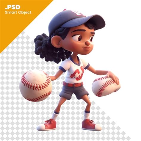 Renderiza O D De Uma Menina Jogadora De Beisebol Modelo Psd De