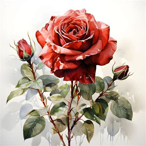 Premium Photo Red Rose Painted In Botanic Watercolors Style