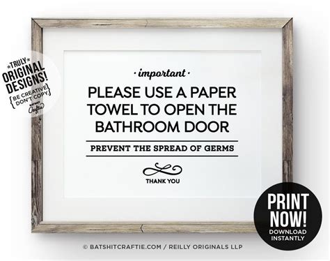 Use Paper Towel To Open Bathroom Door PRINTABLE SIGN Modern Office