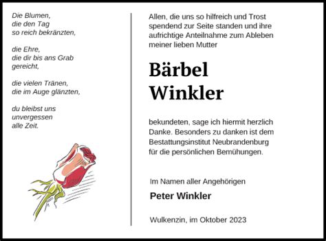 Traueranzeigen Von Peter Winkler Trauer Nordkurier