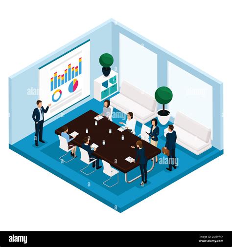 Trend Isometric People A Room An Office Manager Is A Front View A