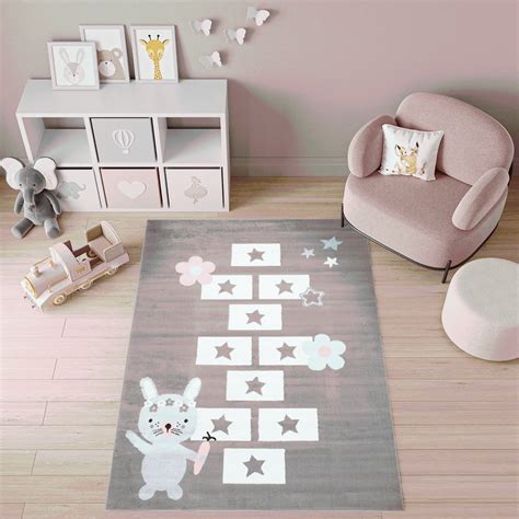 Tapiso Baby Tapis De Chambre Enfant B B Jeu Gris Bleu Clair Blanc Rose