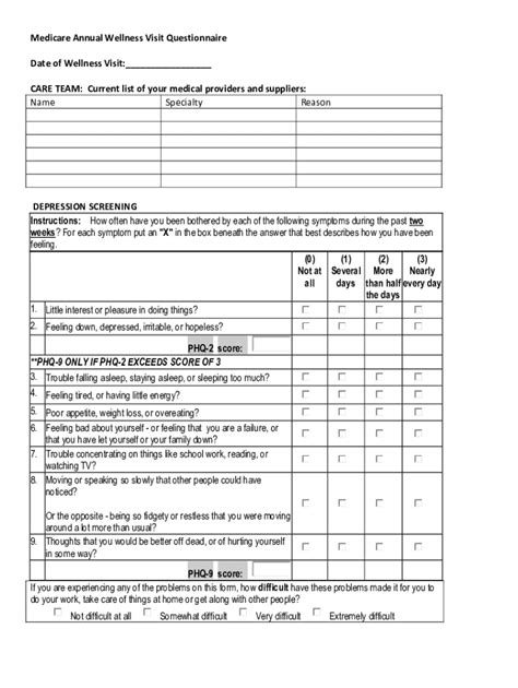 Fillable Online Medicare Annual Wellness Visit Questionnaire Date Of