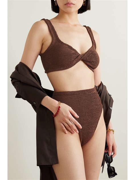 HUNZA G Jamie Twist Front Metallic Seersucker Bikini NET A PORTER