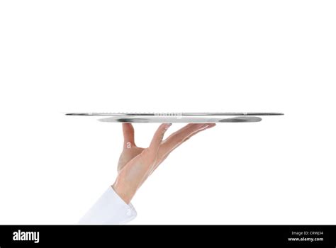 Waiter Holding Empty Silver Tray Stock Photo Alamy