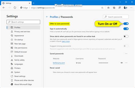 Enable Or Disable Offer To Save Passwords In Microsoft Edge Chromium Tutorials