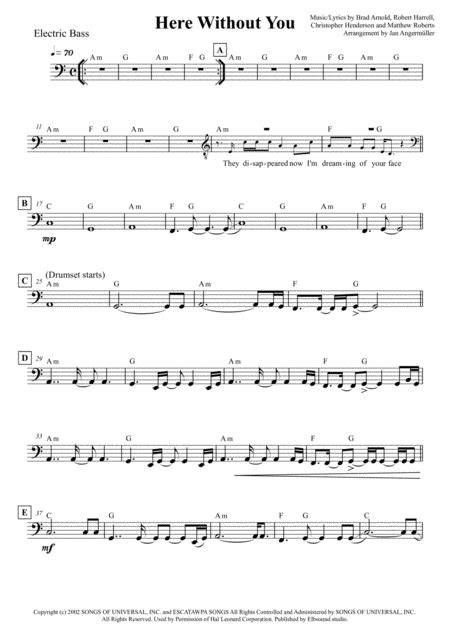 Here Without You Arr Jan Angermüller Sheet Music 3 Doors Down