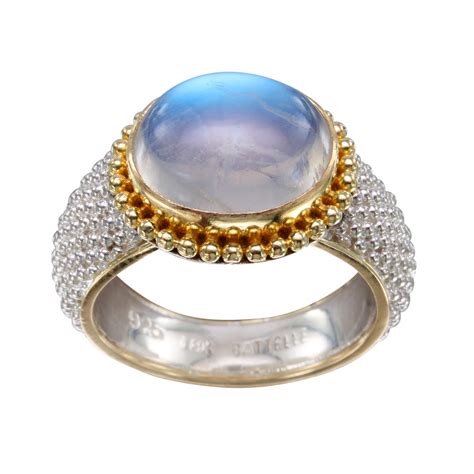 Steven Battelle 5 6 Carats Rainbow Moonstone Sterling Silver 18K Gold