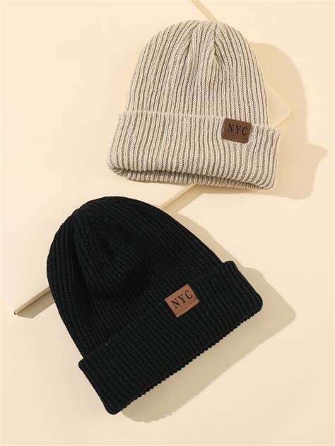 2pcs Letter Label Patch Beanie SHEIN USA