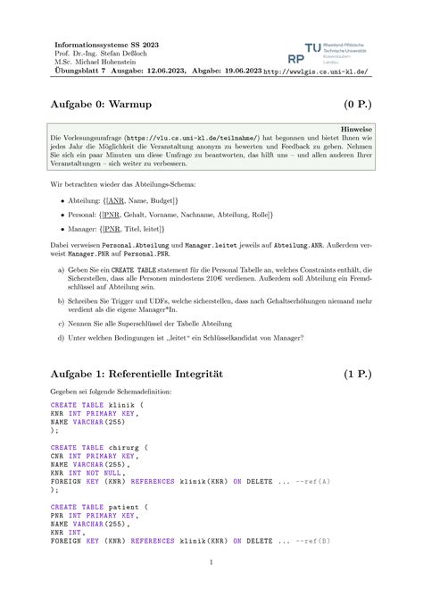 Sheet 07 Sommersemester Prof Dr Ing Stefan Deßloch M Michael