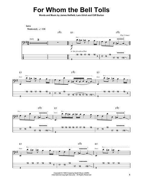 For Whom The Bell Tolls By Metallica Sheet Music For Bass Guitar Tab At Sheet Music Direct