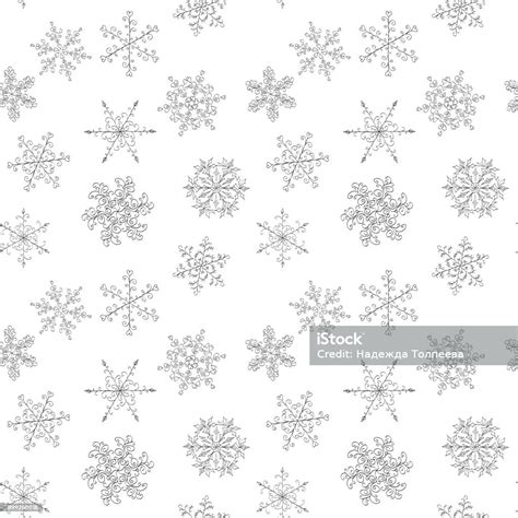 Seamless Pattern Of Handdrawn Blackandwhite Snowflake Stock