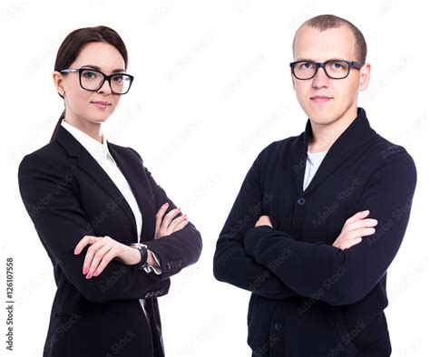 Portrait Of Young Beautiful Business People Isolated On White Stock