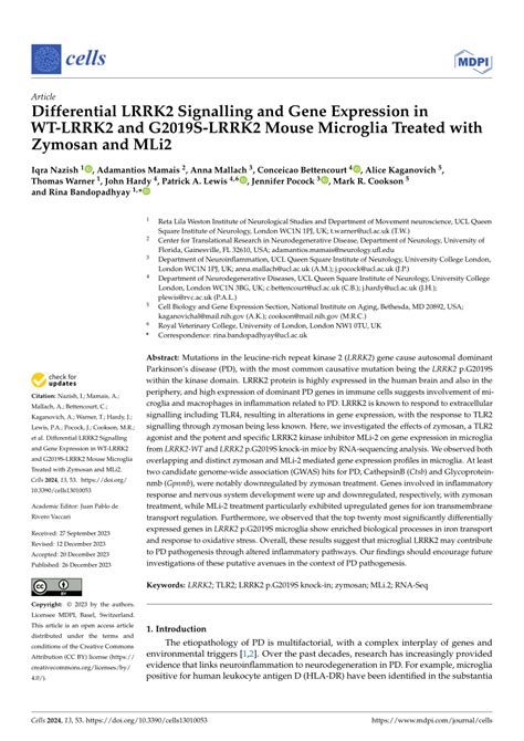 Pdf Differential Lrrk2 Signalling And Gene Expression In Wt Lrrk2 And