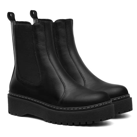 Bota Coturno Chelsea Feminina Vittal Luisa Em Couro Preto Compre