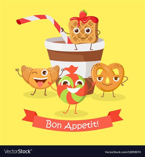 Bon Appetit Funny Cartoon Characters Banner Vector Image