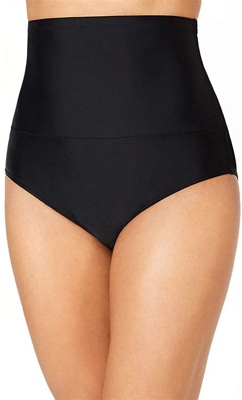 Island Escape Women S High Waist Tummy Control Top Bikini Bottoms Swimsuit Black Size