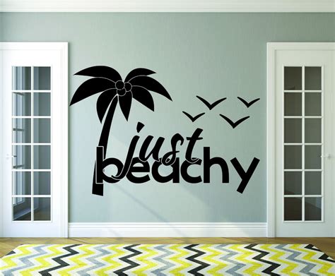 Custom Wall Decal Just Beach Beachy Tropical Palm Tree Birds Vacation