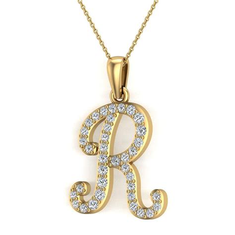 Initial Necklace R Letter Charms Diamond Pendant Necklace 18k Gold G