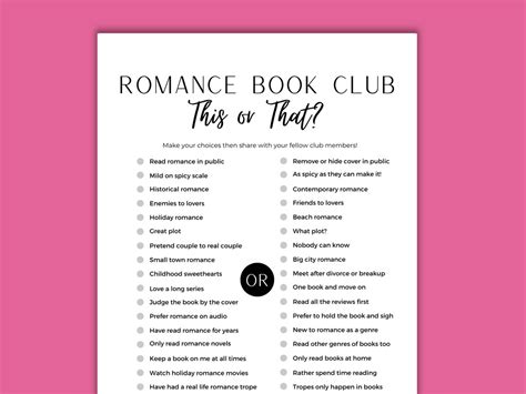 Romance Book Club Game This Or That Printable Romance Book Club Ice