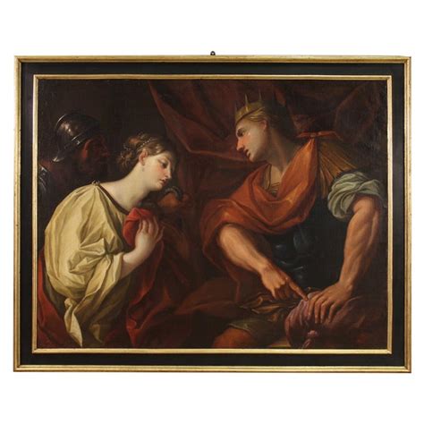 17th Century Oil on Canvas Italian Antique Biblical Painting David and ...