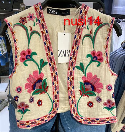 Zara New Floral Embroidered Open Waistcoat Vest Ecru Xs Xxl