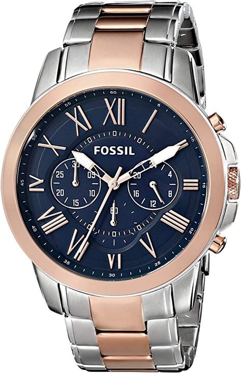 Fossil Mens Fs5024 Grant Chronograph Two Tone Rose And Silver