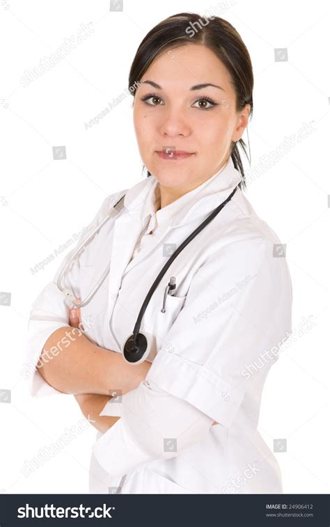 Attractive Brunette Doctor Over White Background Stock Photo Shutterstock