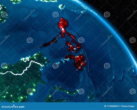 Satellite View Of Philippines At Night Stock Image Image Of Political