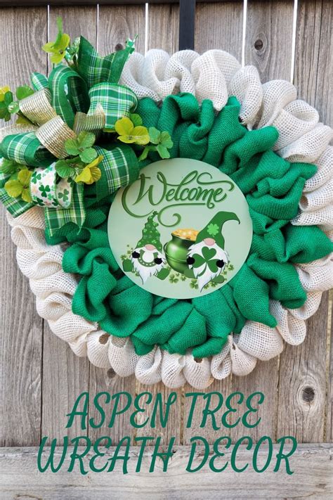 St Patricks Gnome Burlap Welcome Wreath St Patricks Day Decor Gnome Welcome Wreath Door