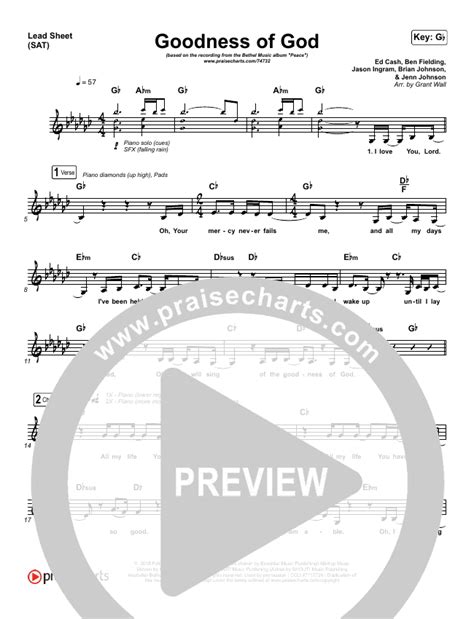 Goodness Of God Sheet Music Pdf Bethel Music Jenn Johnson Praisecharts